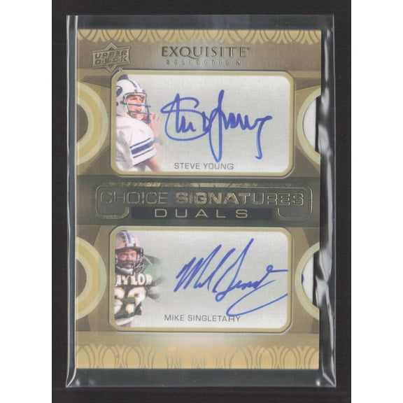 2011 Upper Deck Exquisite Collection Choice Signatures Dual Auto Steve Young Mike Singletary BYU Cougars NCAA Autographed Football Trading Card