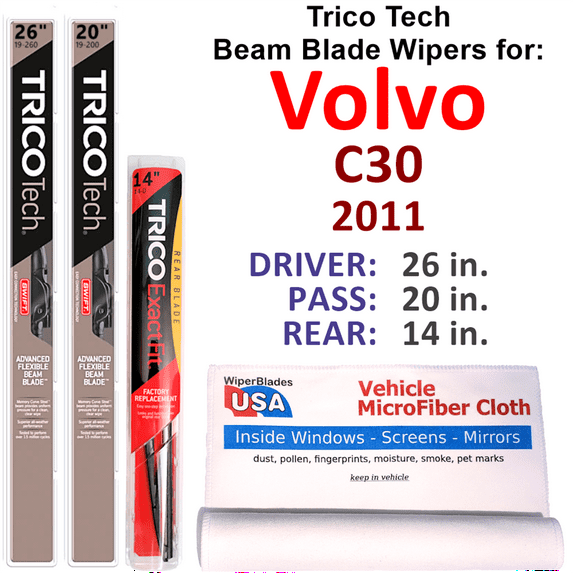 2011 Volvo C30 Beam Blade Wipers (Set of 3) w/Rear Wiper
