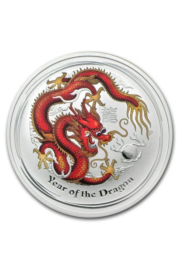 2012 Australia 1 oz Silver Year of the Dragon BU (Colorized)