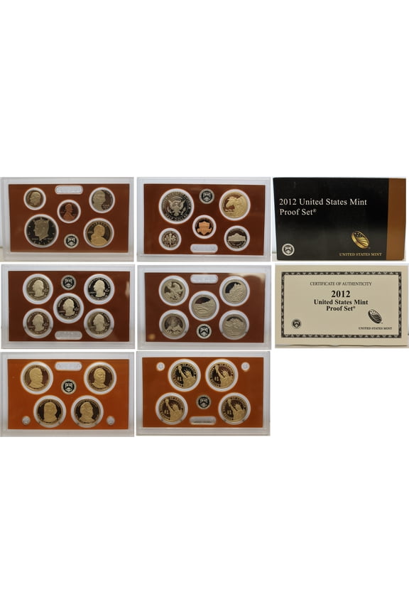 2012 Proof Set - U.S. Mint 14-Coin Clad Set - ATB Quarters & Presidential Dollars - Includes COA & OGP