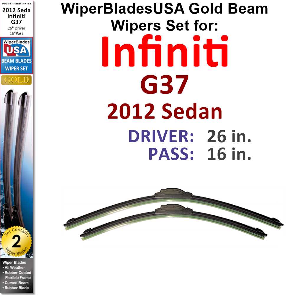 2012 Infiniti G37 Compatible Beam Wiper Blades Wipers WBUSA (Set of 2