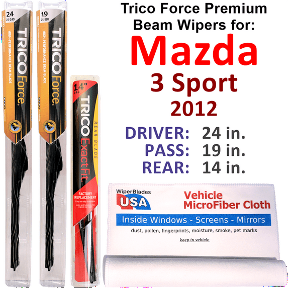 2012 Mazda 3 Sport Performance Beam Wipers (Set of 3) w/Rear Wiper