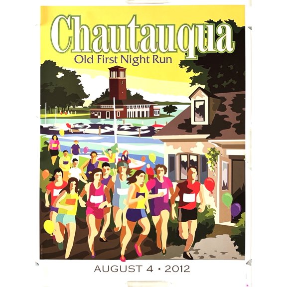 2012 Original Chauquatau Old First Night Run with Miller Bell Tower Poster - Peggy Ulasewicz - 18" X 24"
