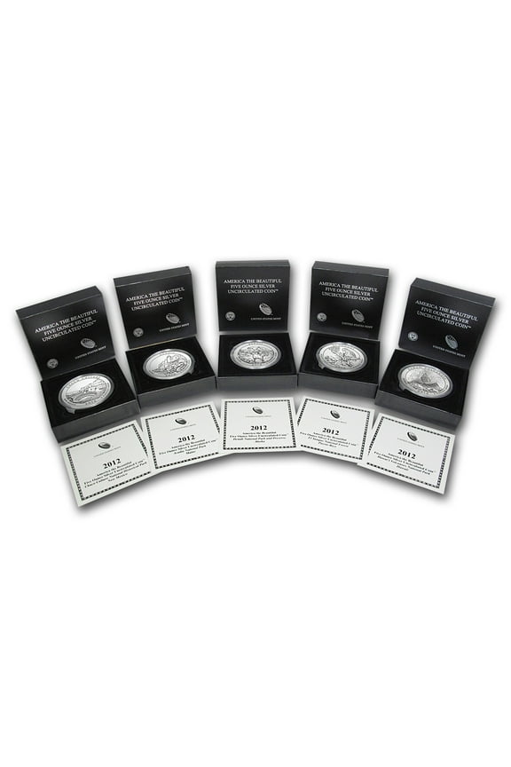 2012-P 5-Coin 5 oz Silver Burnished ATB Set (w/Box & COA)