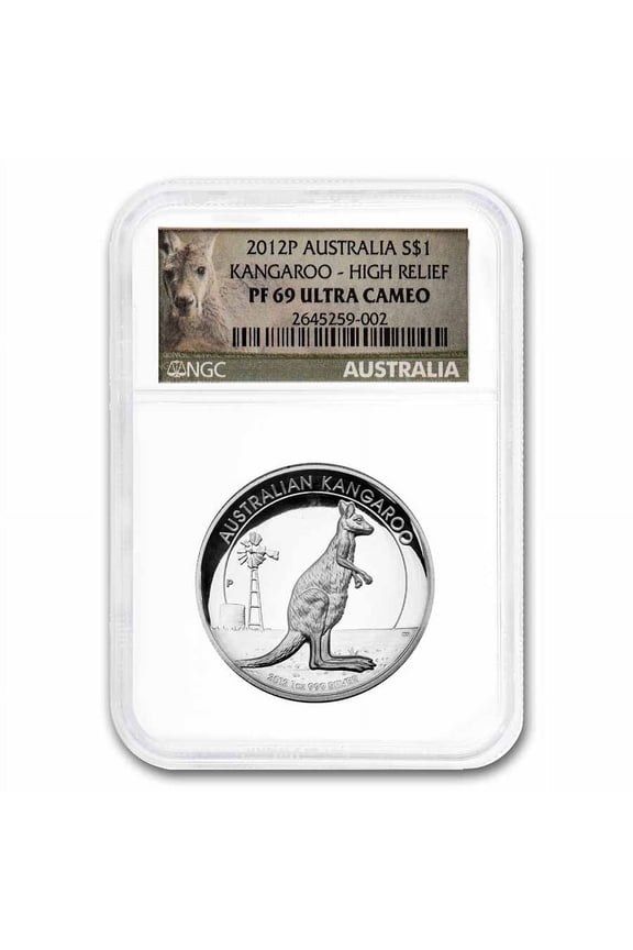 2012-P Australia 1 oz Silver Kangaroo PF-69 NGC UC (High Relief)