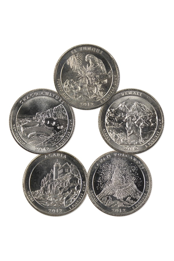 2012 S National Park Quarter 5 Coin Set Uncirculated Mint State Clad 25c