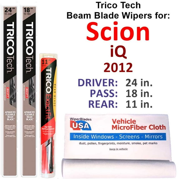 2012 Scion iQ Beam Blade Wipers (Set of 3) w/Rear Wiper
