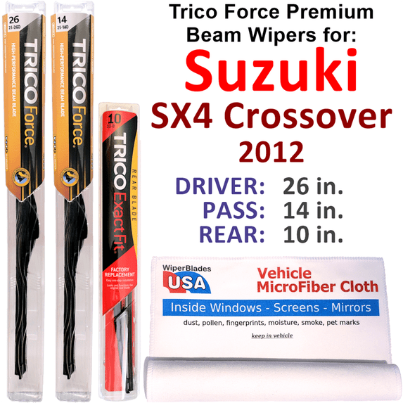 2012 Suzuki SX4 Crossover Performance Beam Wipers (Set of 3) w/Rear Wiper