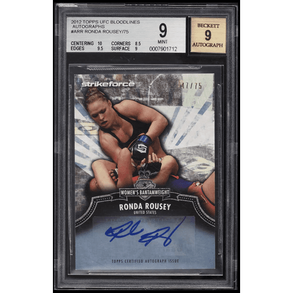 2012 Topps UFC Bloodlines Autographs 75 Ronda Rousey #ARR BGS 9 Auto 9