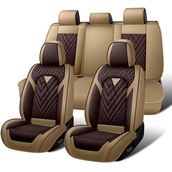 2012 for Ford Escape Car Seat Cover, PU Leather 5 Seats Full Set Scratch Resistant Suitable for All Seasons, Beige Car Seat Covers, Airbag-Compatible