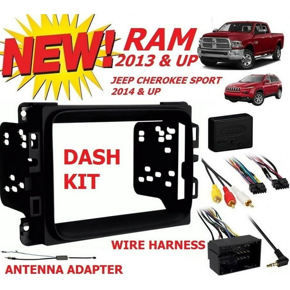 2013 - 2017 RAM DOUBLE DIN CAR STEREO INSTALLATION DASH KIT +HARNESS +ANTENNA