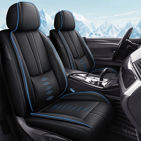2013 Car Seat Cover for TOYOTA PRIUS PLUG-IN , Premium Leather Two-piece set With Lumbar Support Waterproof, Black and Blue Edges Car Seat Covers, Airbag-Compatible