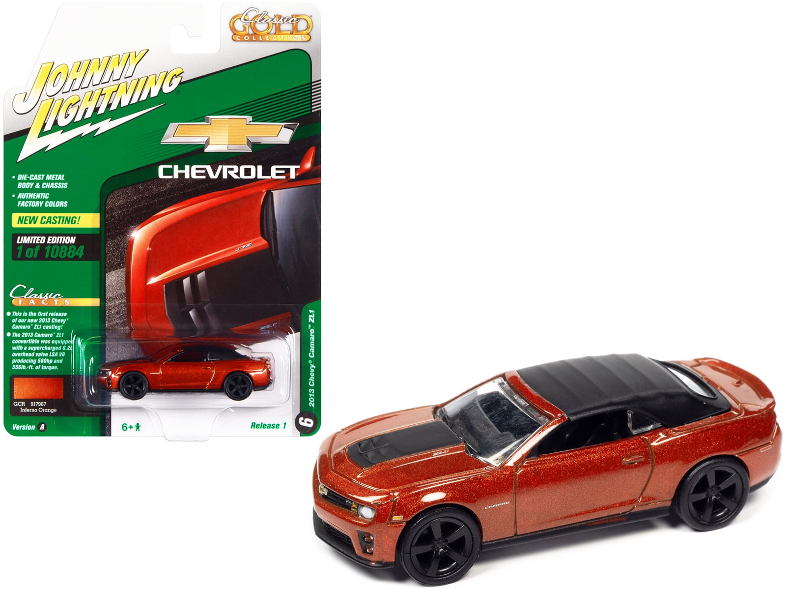 2013 Chevrolet Camaro ZL1 Convertible Inferno Orange Met. w/Black Top Ltd  Ed 10884 pcs 1/64 Diecast Model Car Johnny Lightning