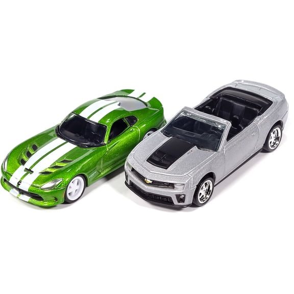 2013 Chevy Camaro ZL1 Convertible & 2017 Dodge Viper Modern Muscle 2Pack B - Blue & Green 1:64 Scale