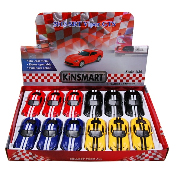 2013 Dodge SRT Viper GTS w/stripes Diecast Car Package - Box of 12 1/36 scale Diecast Model Cars, Assorted Colors