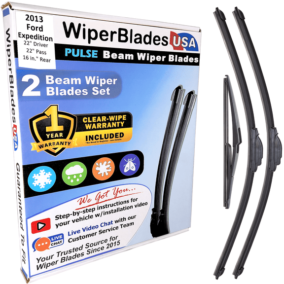 2013 Ford Expedition Beam Wiper Blades Wipers w/1yr Warranty (Set of 3) w/Rear Wiper (WiperBladesUSA)