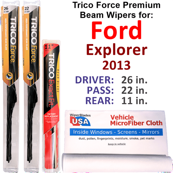 2013 Ford Explorer Performance Beam Wipers (Set of 3) w/Rear Wiper