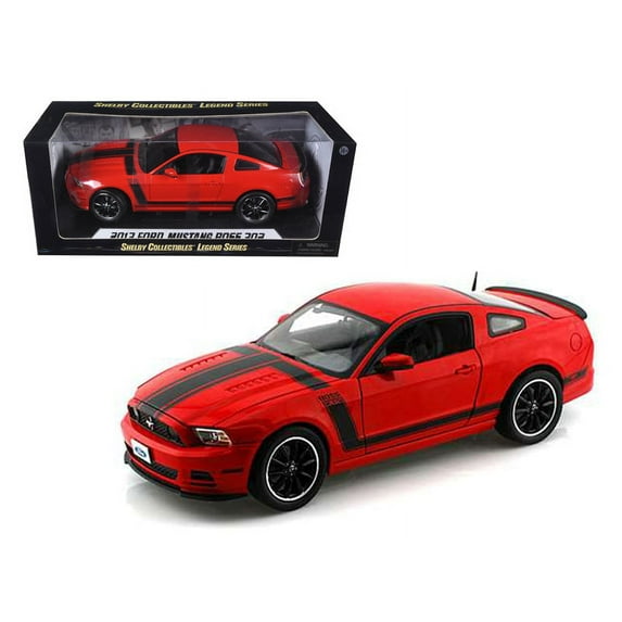 2013 Ford Mustang Boss 302 Red with Black Stripes 1/18 Diecast Model Car by Shelby Collectibles