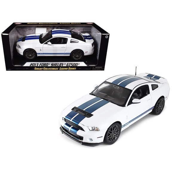 2013 Ford Shelby Cobra GT500 SVT White with Blue Stripes 1/18 Diecast Car Model by Shelby Collectibles