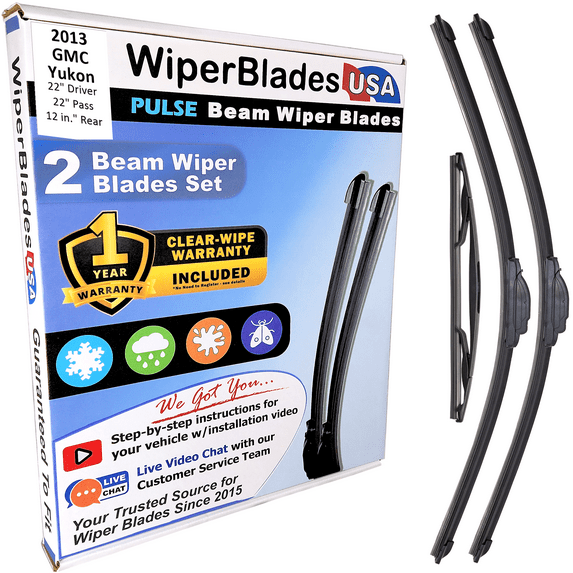2013 GMC Yukon Beam Wiper Blades Wipers w/1yr Warranty (Set of 3) w/Rear Wiper (WiperBladesUSA)