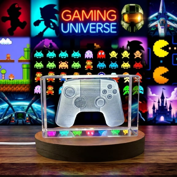 2013 Model 3D Engraved Crystal Game Controller with LED Base Light