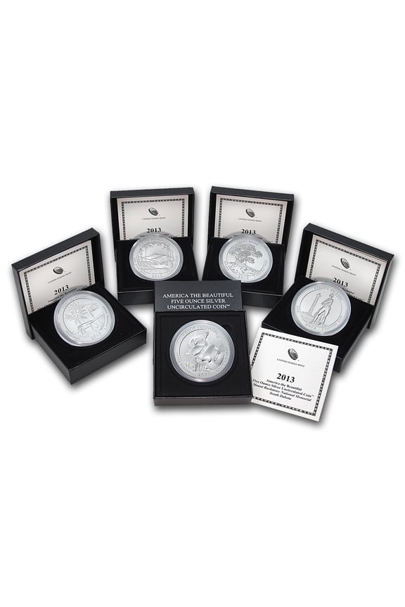 2013-P 5-Coin 5 oz Silver Burnished ATB Set (w/Box & COA)