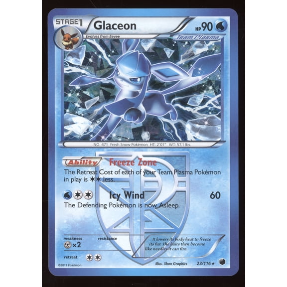 2013 Pokemon Black & White Plasma Freeze Glaceon Holo Rare #23/116