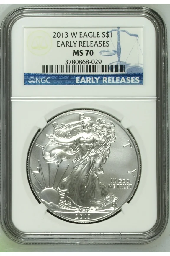 2013 W Bullion Silver Eagles NGC MS-70 W BURNISHED SILVER EAGLE EARLY RELEASES
