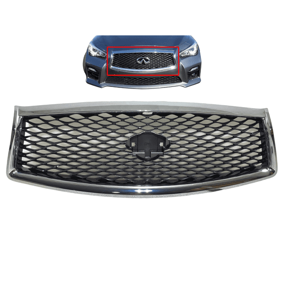 2014-2017 Compatible With Infiniti Q50 Front Bumper Upper Grille With Camera Option Chrome
