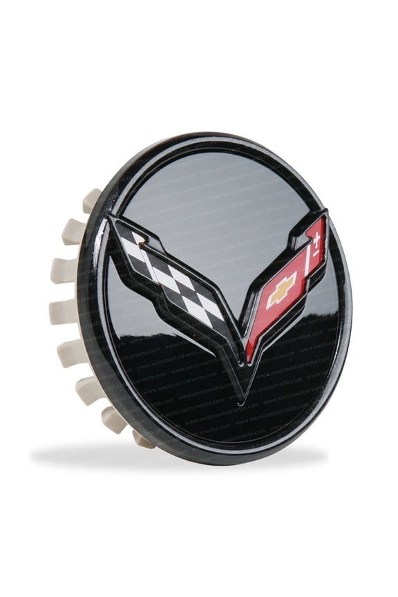 2014-2019 C7 Corvette GM Center Cap w/Crossed Flags Logo - Carbon Flash Black