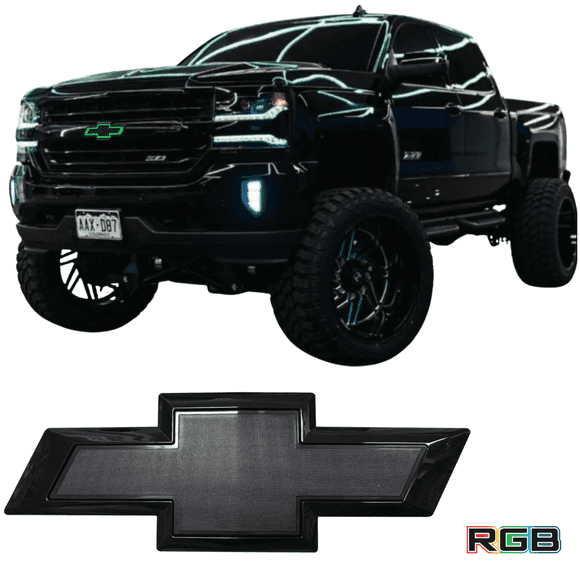 Autogem Black Bowtie RGB Lighted Grille Emblem for Chevrolet Silverado 1500 - ABS Material, 1 Pack, 10.35" L x 3.78" W