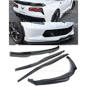 For 2014-2019 Corvette C7 | Z06 Stage 2 ABS Plastic Plastic-BLACK Front Lip Splitter CARBON FIBER End Caps & Side Skirt Rocker Panels With Stage 3 Rear Spoiler Assembly Smoke Tinted WickerBill