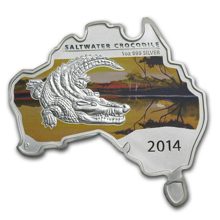 2014 Australia 1 oz Silver Saltwater Crocodile BU (Map Shape
