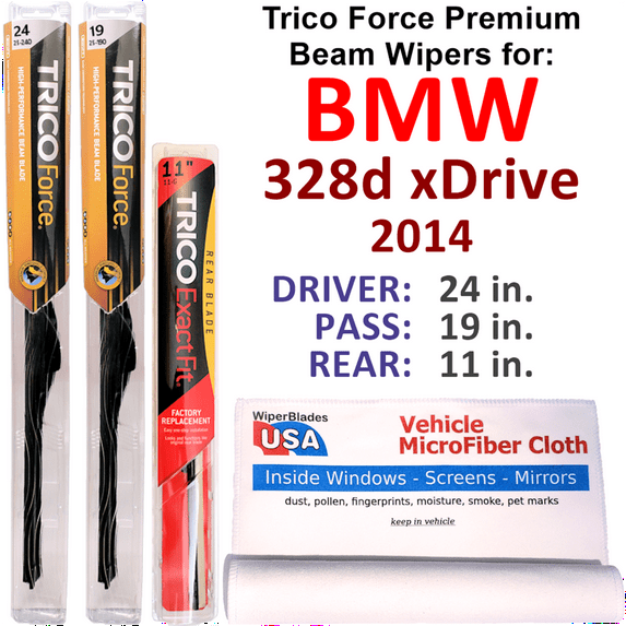 2014 BMW 328d xDrive Performance Beam Wipers (Set of 3) w/Rear Wiper