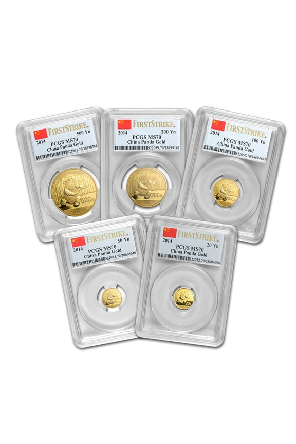 2014 China 5-Coin Gold Panda Set MS-70 PCGS (FirstStrike)