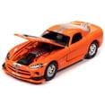 thumbnail image 1 of 2014 Dodge Challenger R-T Hellephant Silver Metallic with Red Stripes & Graphics-2008 Viper SRT10 Orange with MOPAR 2023 Release 1 1-64 Diecast Model Car - Set of 2, 1 of 1