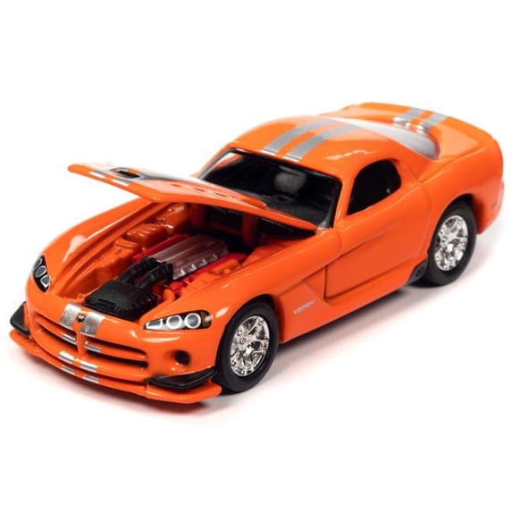 2014 Dodge Challenger R-T Hellephant Silver Metallic with Red Stripes & Graphics-2008 Viper SRT10 Orange with MOPAR 2023 Release 1 1-64 Diecast Model Car - Set of 2