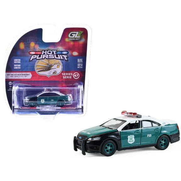 2014 Ford Taurus "NYPD Vintage Tribute Livery" Green and Black with White 1/64 Diecast Model Car by Greenlight