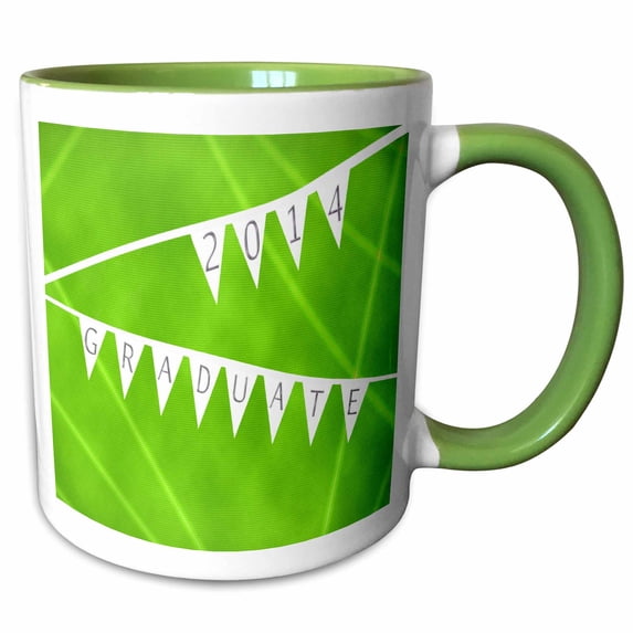 3drose, 2014 Graduate on Flags with Lights, Lime Green, 15oz Two-tone Green Mug