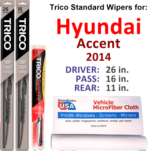 2014 Hyundai Accent Wiper Blades (Set of 3) w/Rear Wiper