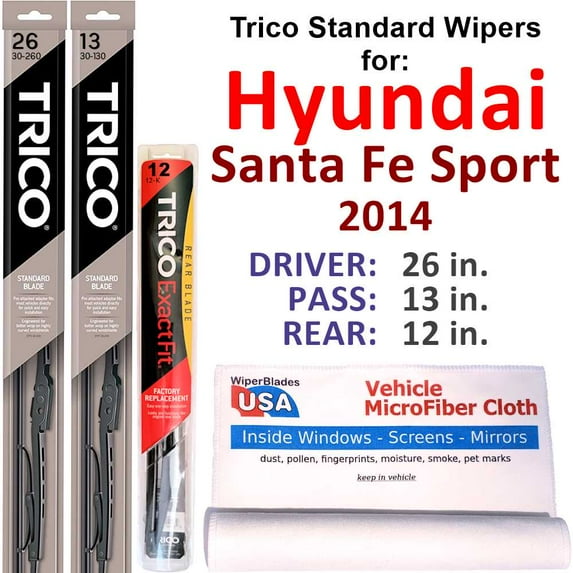 2014 Hyundai Santa Fe Sport Wiper Blades (Set of 3) w/Rear Wiper