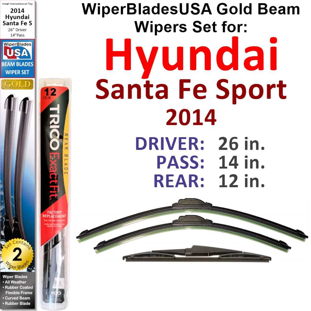 2014 Hyundai Santa Fe Sport compatible Beam Wiper Blades Wipers WBUSA (Set of 3) w/Rear Wiper