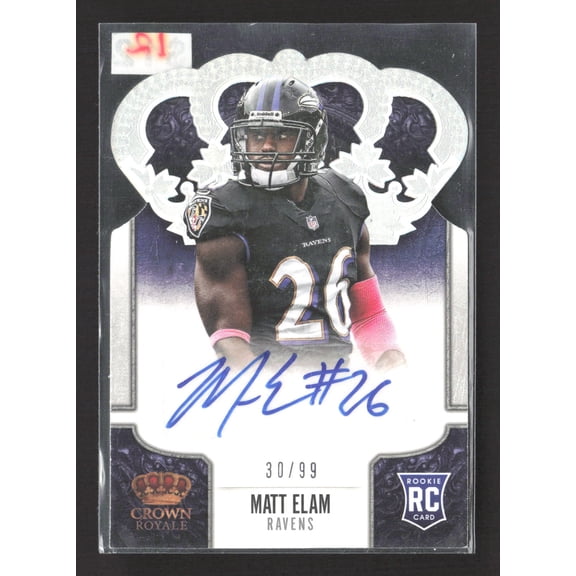 2014 Panini Crown Royale Matt Elam Baltimore Ravens RC Autographed Trading Card /99 #168