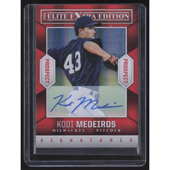 2014 Panini Elite Extra Edition Red #12 Kodi Medeiros Auto 100 399 Milwaukee Brewers Baseball Card