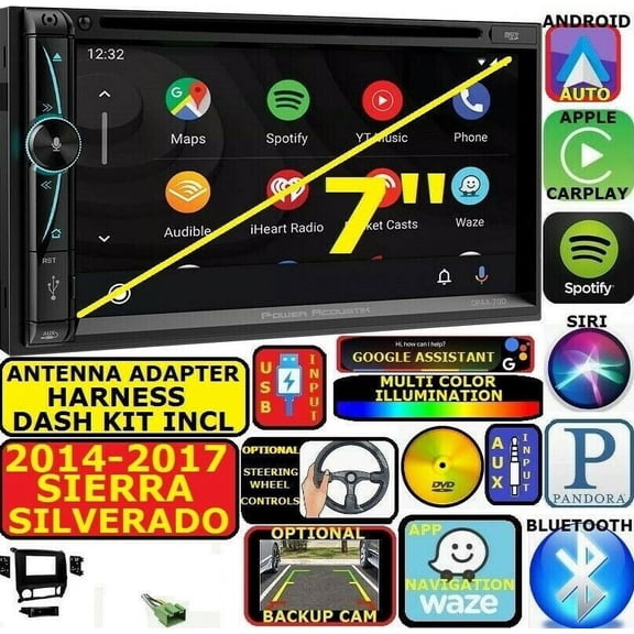 2014 & UP SILVERADO / SIERRA ANDROID AUTO APPLE CARPLAY NAVIGATION (works with IPHONE) USB/BLUETOOTH CAR RADIO STEREO PKG.  INCL. VEHICLE INSTALLATION, DASH KIT, WIRE HARNESS, AND ANTENNA ADAPTER