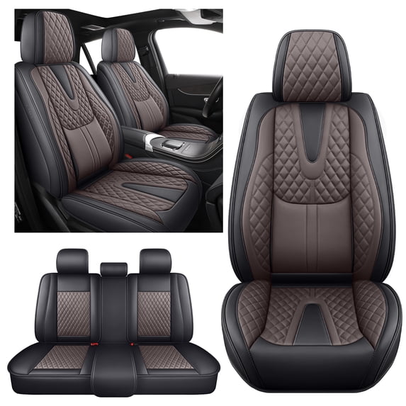 2014 for Toyota Rav4 Car Seat Cover, Premium Leather Full Set of 5 Seats Anti-Slip Protect and Upgrade Seats, Black and Coffee Car Seat Covers, Airbag-Compatible
