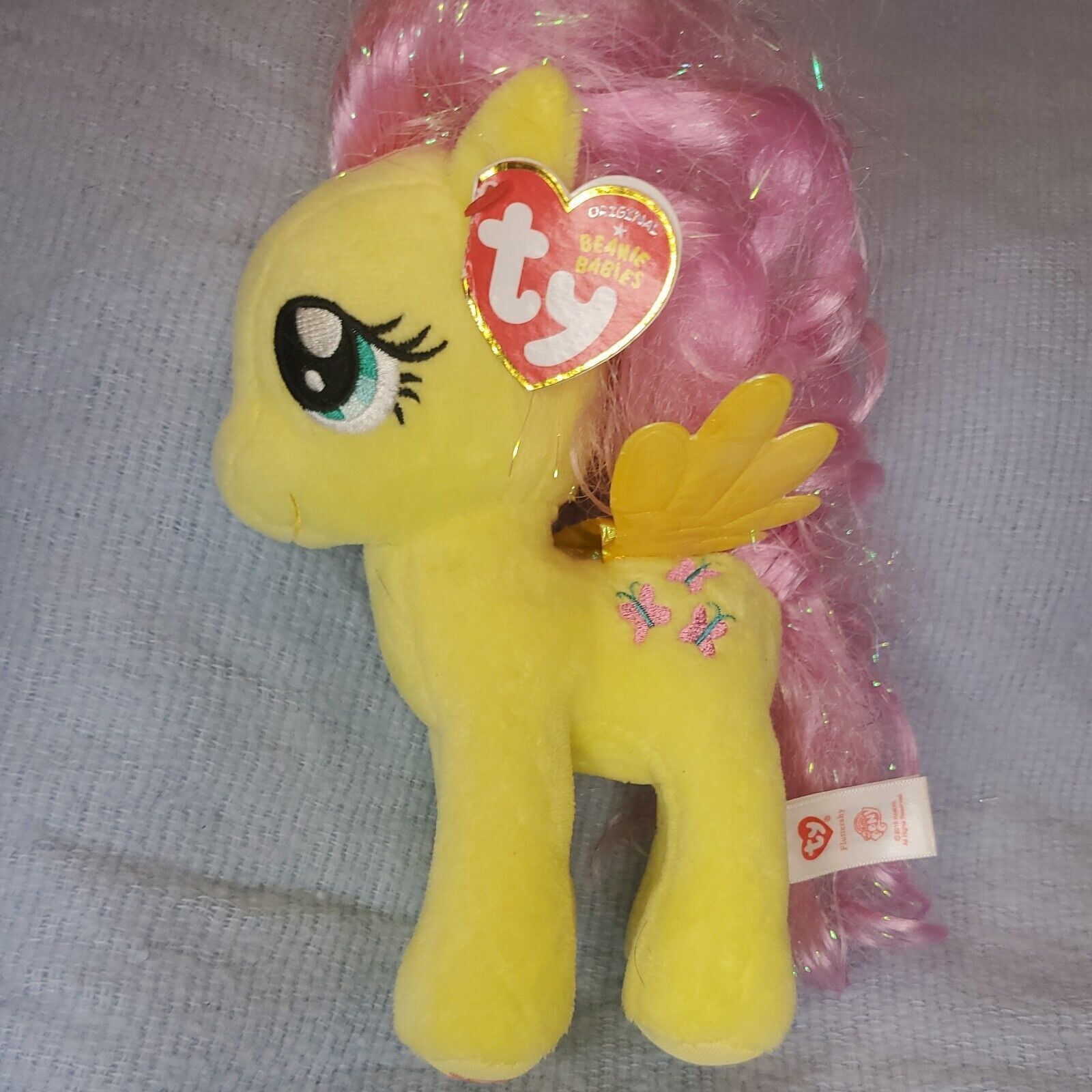 2014 Ty Beanie Babies My Little Pony Fluttershy 7" Hasbro Plush Yellow Pink NEW