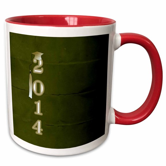 3drose, 2014 with Cap and Tassel, Hunter Green, 11oz Two-tone Red Mug