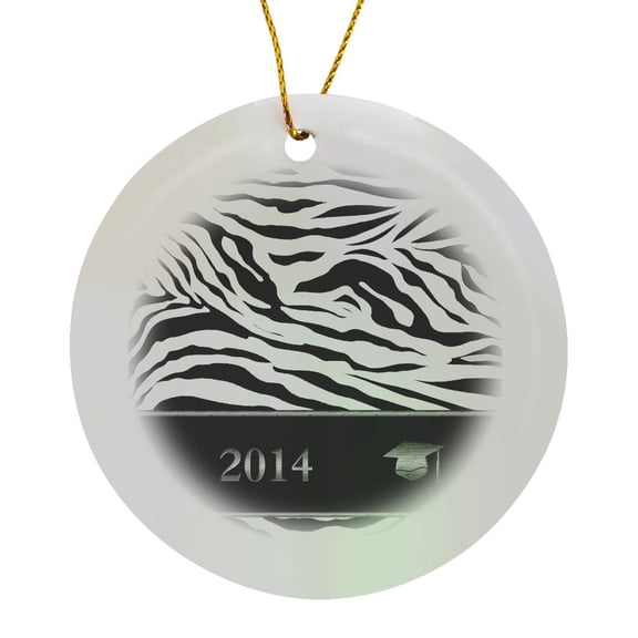 3drose, 2014 Zebra Print with Graduation Cap, Black and White, Circle Porcelain Ornament