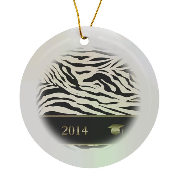 3drose, 2014 Zebra Print with Graduation Cap, Sepia, Gold, and Brown, Circle Porcelain Ornament